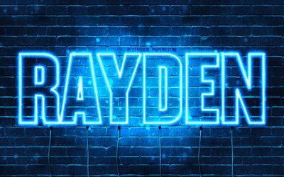 Rayden, 4k, adları Rayden adı ile, yatay metin, Rayden adı, mavi neon ışıkları, resimli duvar kağıtları
