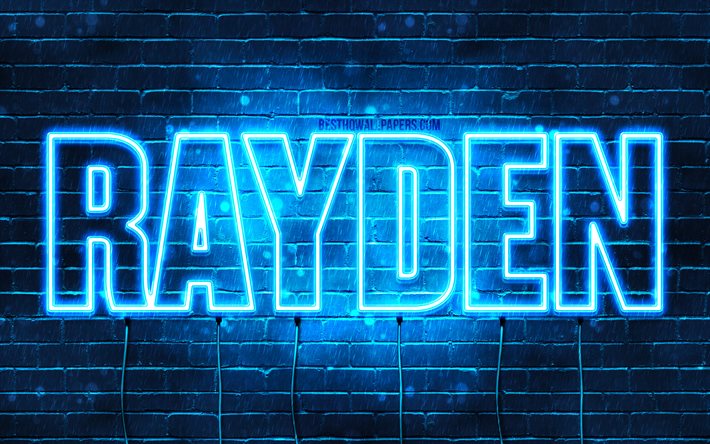 Radeon, 4k, taustakuvia nimet, vaakasuuntainen teksti, Rayden nimi, blue neon valot, kuva Rayden nimi