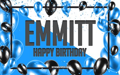 Happy Birthday Emmitt, Birthday Balloons Background, Emmitt, wallpapers with names, Emmitt Happy Birthday, Blue Balloons Birthday Background, greeting card, Emmitt Birthday
