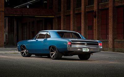 Chevrolet Chevelle SS396, 1970, rear view, blue coupe, exterior, retro cars, american vintage cars, Chevrolet