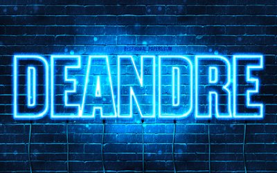Deandre, 4k, wallpapers with names, horizontal text, Deandre name, blue neon lights, picture with Deandre name