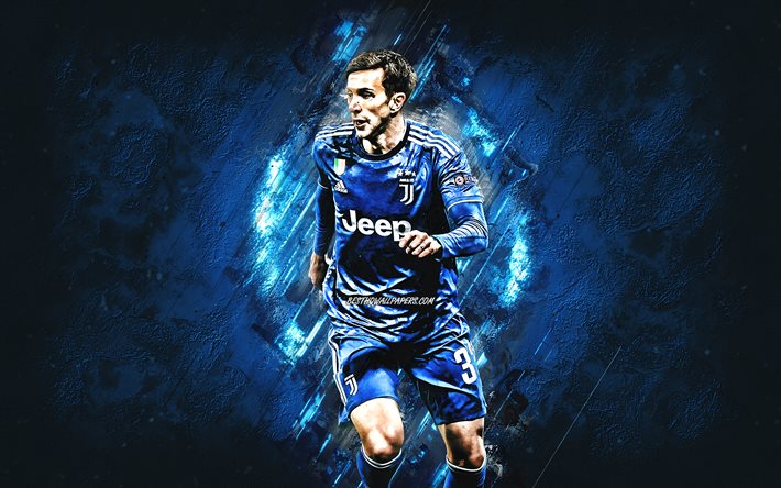 Federico Bernardeschi, Juventus FC, Italian footballer, blue stone background, blue Juventus 2020 uniform, Serie A, Italy, football
