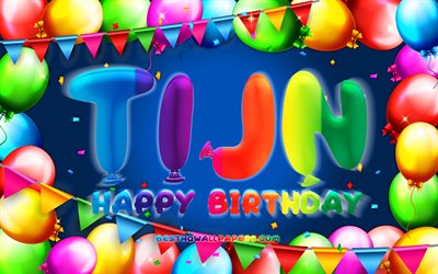 Buon Compleanno Tijn, 4k, palloncino colorato telaio, Tijn nome, sfondo blu, Tijn buon Compleanno, Tijn Compleanno, popolare olandese nomi maschili, feste di Compleanno, concetto, Tijn