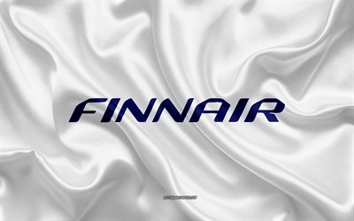 Finnair logo, airline, white silk texture, airline logos, Finnair emblem, silk background, silk flag, Finnair