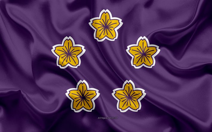 Lipun Japanin P&#228;&#228;ministeri, Japanin P&#228;&#228;ministeri lippu, 4k, violetti silkki tekstuuri, P&#228;&#228;ministeri, Japani, violetti silkki, japanin kansalliset symbolit