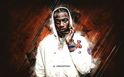 Flipp Dinheiro, O rapper americano, Christopher S Victor, retrato, pedra laranja de fundo, arte criativa