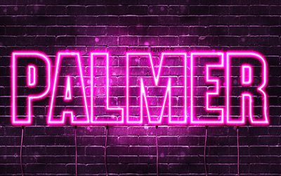 Palmer, 4k, pap&#233;is de parede com os nomes de, nomes femininos, Palmer nome, roxo luzes de neon, texto horizontal, imagem com Palmer nome