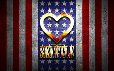 Seattle, Amerikan şehirleri, altın yazıt, ABD, altın kalp, Amerikan bayrağı, sevdiğim şehirler, Aşk Seattle Seviyorum