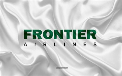 Frontier Airlines logo, lentoyhti&#246;, valkoinen silkki tekstuuri, lentoyhti&#246; logot, Frontier Airlines tunnus, silkki tausta, silkki lippu, Frontier Airlines