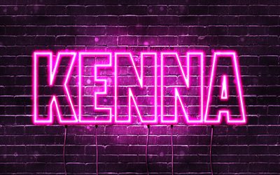 Ensinar, 4k, pap&#233;is de parede com os nomes de, nomes femininos, Kenna nome, roxo luzes de neon, texto horizontal, imagem com Kenna nome