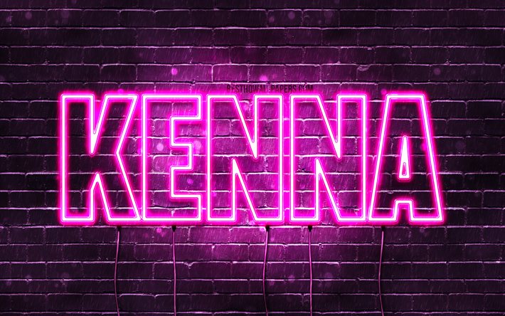 Kenna, 4k, wallpapers with names, female names, Kenna name, purple neon lights, horizontal text, picture with Kenna name