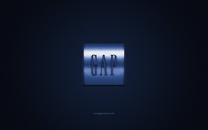 Gap logo, metal amblem, giyim markası, mavi karbon doku, global hazır giyim markaları, Gap, moda kavramı, Gap amblemi