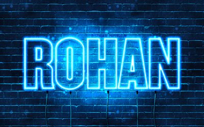 Rohan, 4k, isim Rohan adı ile, yatay metin, Rohan adı, mavi neon ışıkları, resimli duvar kağıtları
