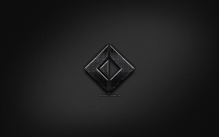 F Sharp black logo, programming language, grid metal background, F Sharp, artwork, creative, programming language signs, F Sharp logo