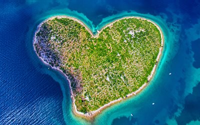 Cupid Island, aerial view, Galesnjak, heart-shaped island, croatian landmarks, Croatia, Europe, beautiful nature, Adriatic Sea