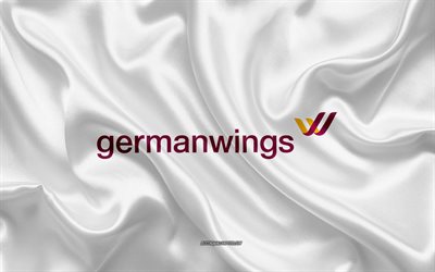 Germanwings logo, u&#231;ak, beyaz ipek doku, havayolu logoları, Germanwings amblemi, ipek arka plan, ipek bayrak, Germanwings