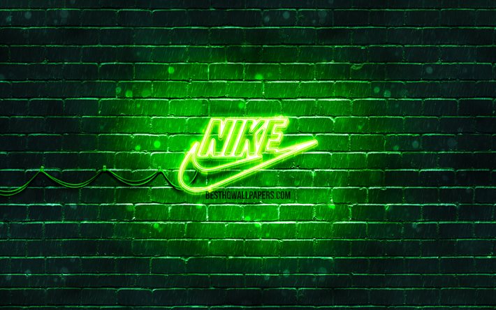 ダウンロード画像 Nikeグリーン シンボルマーク 4k 緑brickwall ナイキマーク スポーツブランド Nikeネオンのロゴ Nike フリー のピクチャを無料デスクトップの壁紙