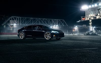 Tesla Model S, 2017, Electric Car, P90D, Tuning, black Tesla