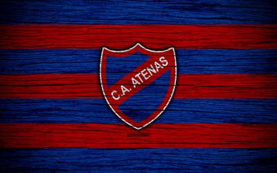 4k, Atenas FC, logo, Uruguayan Primera Division, emblem, wooden texture, Uruguay, CA Atenas, football, soccer, FC Atenas