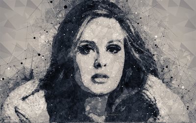 Adele, 4k, 創造の幾何学的画像, 顔, 美術, 英国のシンガー, 【クリエイティブ-アート, Adeleローリーサリヴァンリザーブ青Adkins