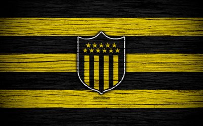 4k, Penarol FC, logo, Uruguayan Primera Division, emblem, wooden texture, Uruguay, CA Penarol, football, soccer, FC Penarol