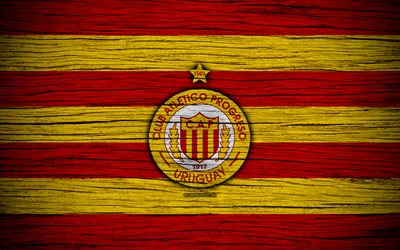 4k, Progreso FC, logo, Uruguayan Primera Division, emblem, wooden texture, Uruguay, CA Progreso, football, Club Atletico Progreso, soccer, FC Progreso
