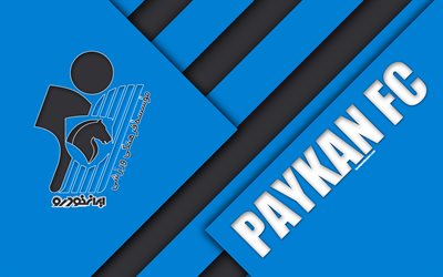 Paykan FC, 4k, İran Futbol Kul&#252;b&#252;, logo, mavi, siyah, soyutlama, malzeme tasarım, amblem, Persian Gulf Pro League, Tanrılar, İran, futbol