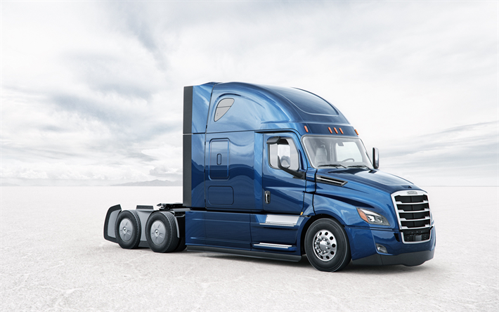 Freightliner المسافة, 4k, 2018 شاحنة, جرار, شاحنة, الأزرق شاحنة, جديد المسافة, Freightliner