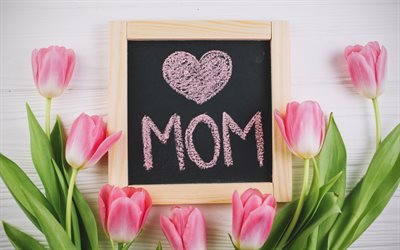 4k, Dia Das M&#227;es, tulipas cor-de-rosa, Eu amo muito a mam&#227;e, 13 de maio, 2018, o feriado internacional, parabens, Dia Das M&#227;es 2018