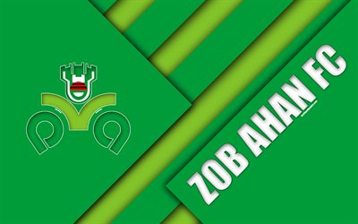 Zob Ahan FC, 4k, Iranska football club, logotyp, gr&#246;n vit abstraktion, material och design, emblem, Persiska Viken Pro League, Isfahan, Iran, fotboll