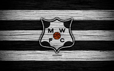 4k, Montevideo Wanderers FC, logo, Uruguayan Primera Division, emblem, wooden texture, Uruguay, CA Montevideo Wanderers, football, soccer, FC Montevideo Wanderers