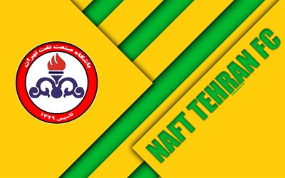 Naft Tehran FC, 4k, İran Futbol Kul&#252;b&#252;, logo, sarı soyutlama, malzeme tasarım, amblem, Persian Gulf Pro League, Tahran, İran futbol
