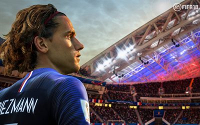 Antoine Griezmann, A FIFA 18, 4k, MA, 2017 jogos, simulador de futebol, FIFA18, Griezmann