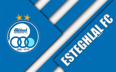 Esteghlal FC, 4k, Iranin jalkapalloseura, logo, sininen valkoinen abstraktio, materiaali suunnittelu, tunnus, Persian Gulf Pro League, Teheran, Iran, jalkapallo