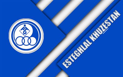 Esteghlal Khuzestan FC, 4k, Iranin jalkapalloseura, logo, sininen valkoinen abstraktio, materiaali suunnittelu, tunnus, Persian Gulf Pro League, Ahvaz, Iran, jalkapallo