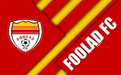 Foolad FC, 4k, İran Futbol Kul&#252;b&#252;, logo, kırmızı, sarı soyutlama, malzeme tasarım, amblem, Persian Gulf Pro League, Ahvaz, İran, futbol