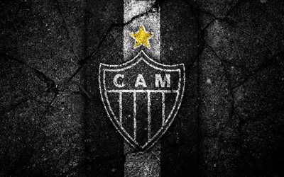 4k, Atletico Mineiro, logo, Brezilya Seria, soocer, siyah taş, Brezilya, Futbol Kul&#252;b&#252;, asfalt doku, Bir FC Atletico Mineiro