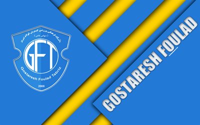 gostaresh foolad fc, 4k, iranische fu&#223;ball-club-logo, blau wei&#223;, abstraktion, material, design, emblem, persian gulf pro league, tabriz, iran, fu&#223;ball