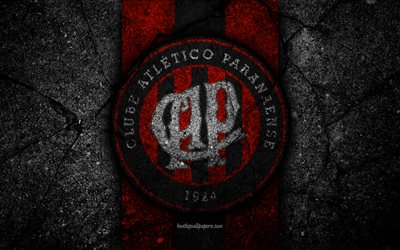 4k, Atletico Paranaense FC, ロゴ, ブラジルセリア、キャンドゥ、, soocer, 黒石, ブラジル, Atletico Paranaense, サッカークラブ, アスファルトの質感, FC Atletico Paranaense