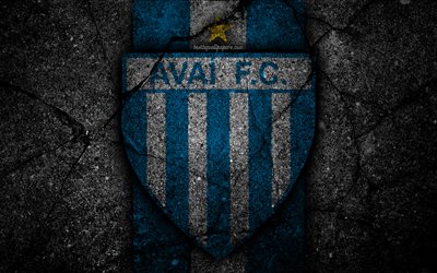 4k, Avai FC, logo, Brazilian Seria A, soocer, black stone, Brazil, Avai, football club, asphalt texture, FC Avai