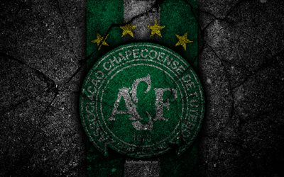 4k, Chapecoense FC, logo, Brasileiro S&#233;rie A, soocer, pedra preta, Brasil, Chapecoense, clube de futebol, a textura do asfalto