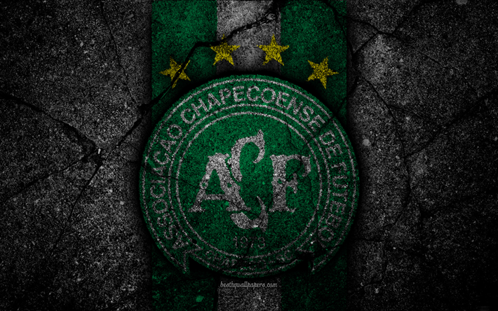 4k, Chapecoense FC, logo, Brezilya Seria, soocer, siyah taş, Brezilya, Chapecoense, Futbol Kul&#252;b&#252;, asfalt Bir doku, FC Chapecoense