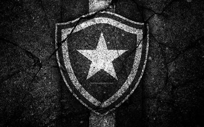 4k, Botafogo FC, logo, Brazilian Seria A, soocer, black stone, Brazil, Botafogo, football club, asphalt texture, FC Botafogo