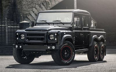 Land Rover Defender, Flying Huntsman, Project Kahn, 2018, 6x6 Double Cab Pick Up, luxury SUV, six-wheel pick-up, exterior, new black Defender, British cars, Land Rover