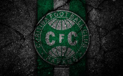 4k, Coritiba FC, logotyp, Brasiliansk Seria A, soocer, svart sten, Brasilien, Coritiba, football club, asfalt konsistens