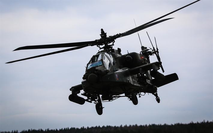 4k, ダネルダグラス-AH-64Apache, 戦闘機, 飛行中のApache, 攻撃ヘリコプター, 米国陸軍, AH-64Apache