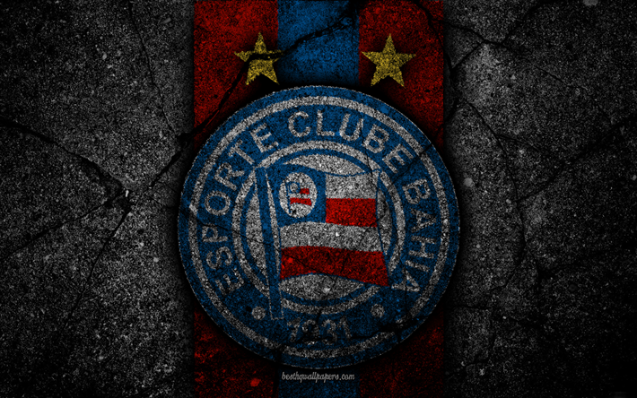 4k, Bahia FC, logo, Brazilian Seria A, soocer, black stone, Brazil, Esporte Clube Bahia, football club, asphalt texture, FC Bahia