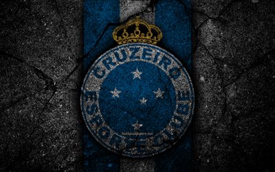 4k, Cruzeiro FC, logo, Brazilian Seria A, soocer, black stone, Brazil, Cruzeiro, football club, asphalt texture, FC Cruzeiro
