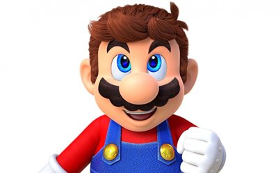 Super Mario, portr&#228;tt, seriefiguren, r&#246;rmokare, 3d, denim overaller