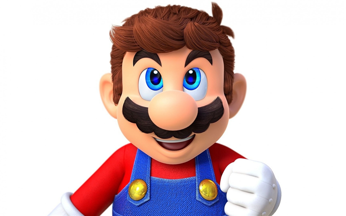 Super Mario, portrait, cartoon character, plumber, 3d, denim overalls